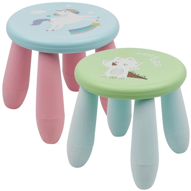 Stool Seat 2x21cm Kids Child Colourful Plastic Chair Nursery Indoor Multi Multicoloured 1 of each