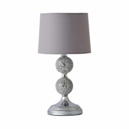 ValueLights Harmony Chrome And Mosaic Crackle Glass Table Lamp With Grey Shade Silver