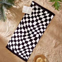 Catherine Lansfield Checkerboard Cotton Beach Towel Black Black / White One size