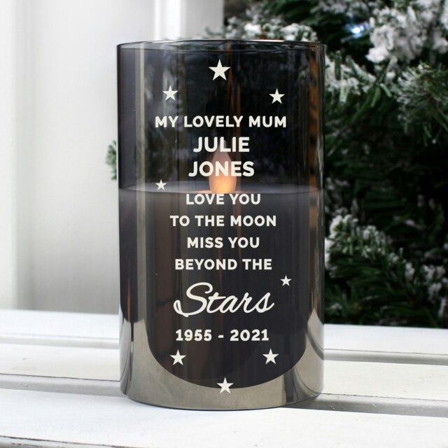 Personalised Miss You Beyond The Stars Smoked Glass LED Candle Black 1