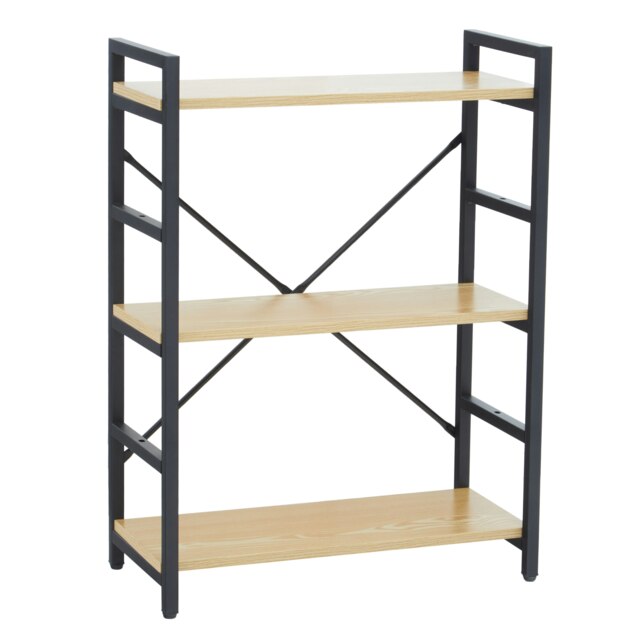 Luxe Light Yellow 3-Tier Shelf Unit with Black Metal Frame,Bookcase For Home Office,Stylish Display Unit Black