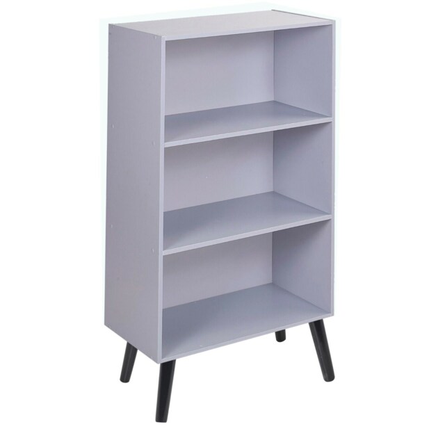 URBNLIVING 3 Tier Wide Bookcase With Scandinavian Style Legs Multi Grey Bookcase & Black Leg 1