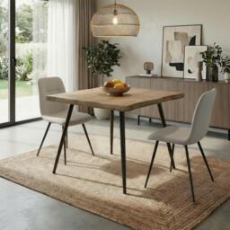 Dining Table Set 80cm Table and Pair Off White Ashford Upholstered Chairs