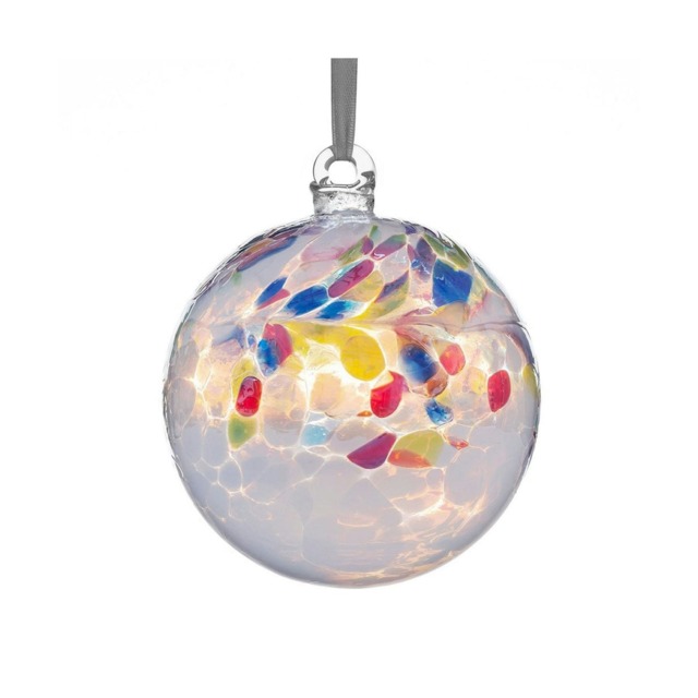 Sienna Glass Hanging Ornament 10cm Friendship Ball - White (White/Multi)