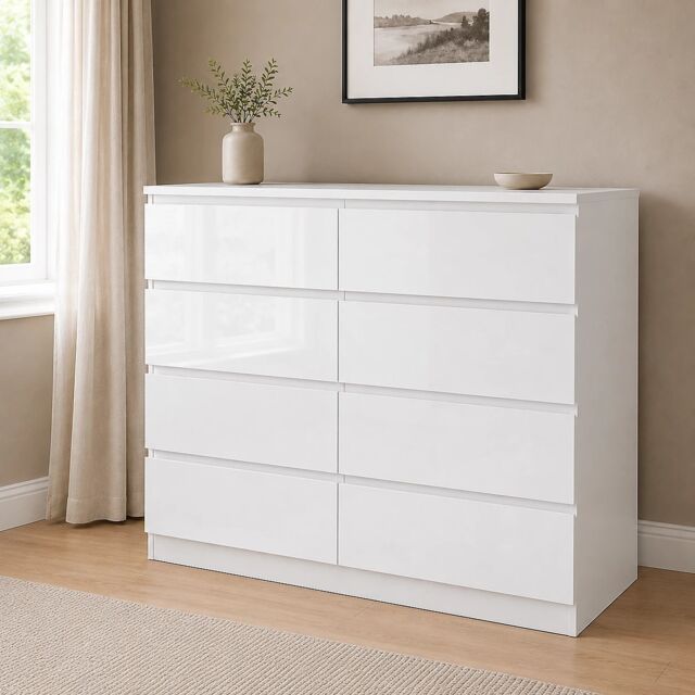 Fairfield Minimalist Large Chest of Drawers 8 Draw In Gloss White White White 1