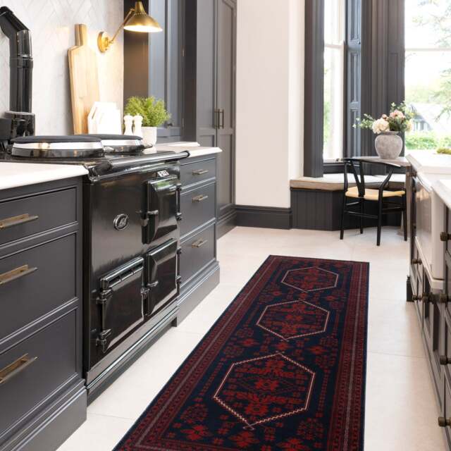 Blue Red Low Pile Traditional Persian Velvet Texture Area Rug 80cm x 300cm