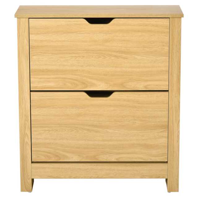 HOMCOM Narrow Shoe Cabinet, Space Saving Shoe Storage Cabinet with 2 Flip Drawers and Adjustable Shelves for 6-12 Pairs of Shoes for Hallways and Living Room, Natural Wood Finish