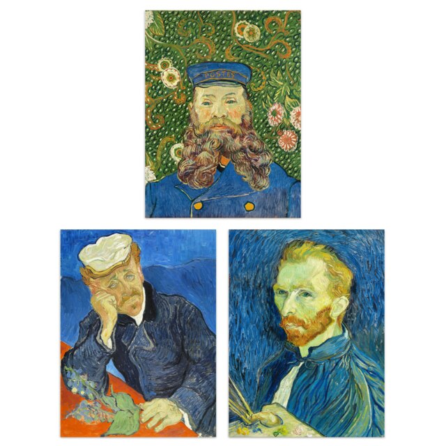 Set of 3 Vincent Van Gogh Paintings Self Portrait Gachet Roulin Wall Art Print A4