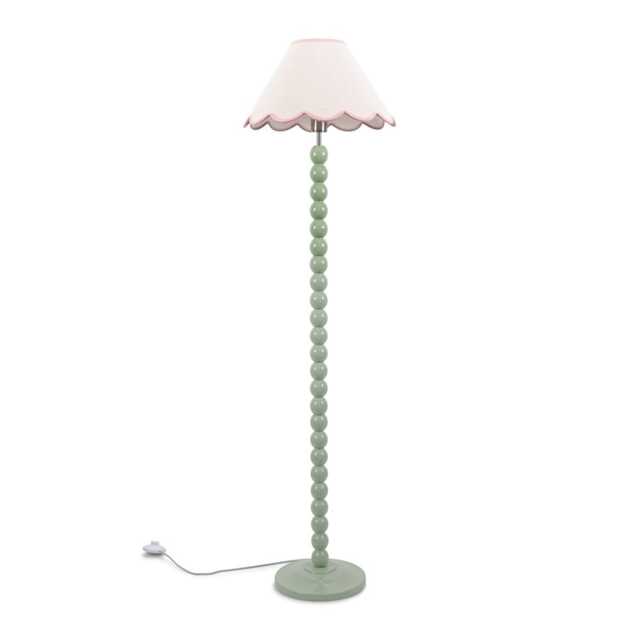 ValueLights Bobbles Sage Green Floor Lamp Pink Trim Scallop Shade Green