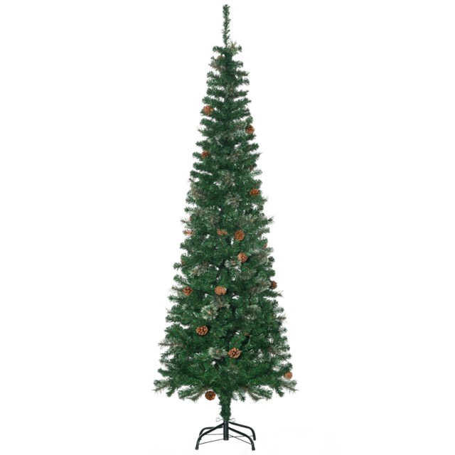 HOMCOM 6.5FT Artificial Slim Christmas Tree Holiday Home Decor with Pine Cones