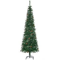 HOMCOM 6.5FT Artificial Slim Christmas Tree Holiday Home Decor with Pine Cones