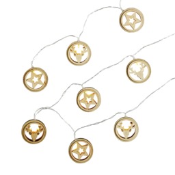 ValueLights Wooden Disk Stars and Reindeers White Indoor String Light