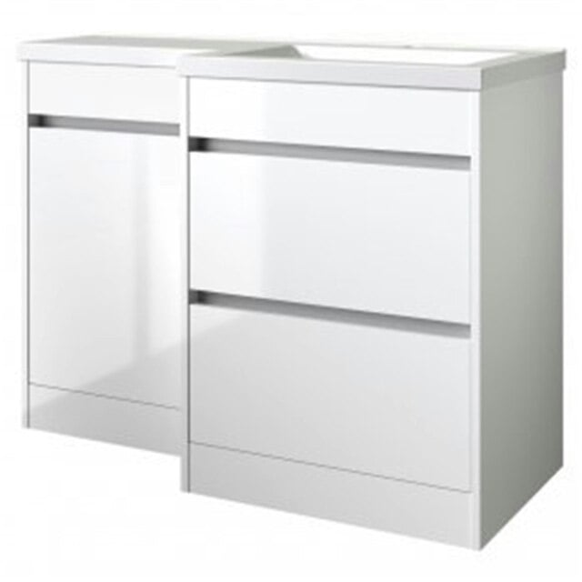 Bathroom Right Handed 2 Drawer Combination Unit with L Shape Basin 1100mm Wide (Urban) - White - Brassware Not Included White White 1