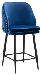 Mayfair Velvet Kitchen Bar Stool, Extra Padded Seat, Powder Coated Black Legs & Footrest, Home Bar & Breakfast Barstool, Blue