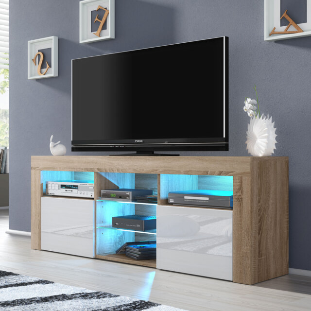 TV Unit TV Stand Cabinet Sideboard Media Cabinet Storage Oak White High Gloss Doors Free LED Living Room Furniture 145cm