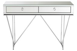 Orsina Glamorous Console Table With 2 Spacious Drawers, Storage Table With Mirrored Glass Top, Silver Lounge Table