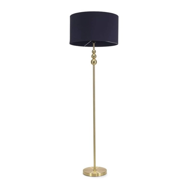 ValueLights Marissa Navy Blue Shade with Brushed Gold Stacked Ball Floor Lamp