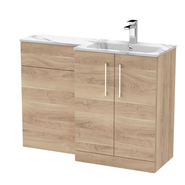 Balterley Bramshall Contemporary 2 Door Right-Hand Floor Standing Combination Unit with Stone Basin, Bleached Oak, 1100mm