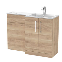Balterley Bramshall Contemporary 2 Door Right-Hand Floor Standing Combination Unit with Stone Basin, Bleached Oak, 1100mm