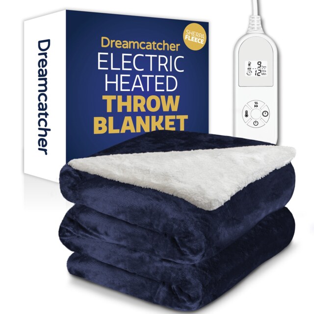 Dreamcatcher Navy Blue Soft Microfleece & Sherpa Electric Blanket Heated Throw 160x120cm Blue Blue One Size 1