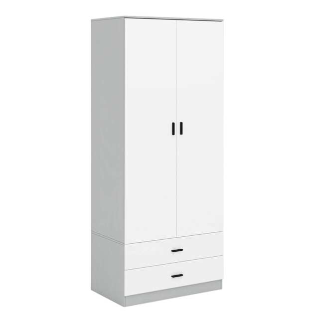 2-Door 2-Drawer Wardrobe with Storage Shelf, and Hanging Space - 180x75x46cm Grey Grey & White 1