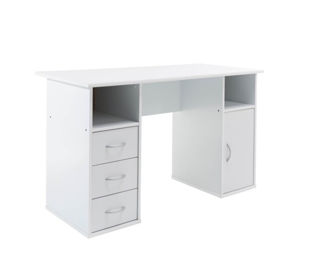 Maryland Desk with 3 Drawers and 1 Door White White White