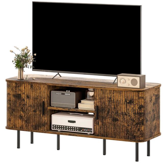 Industrial TV Stand Unit With Storage Cabinets Rustic