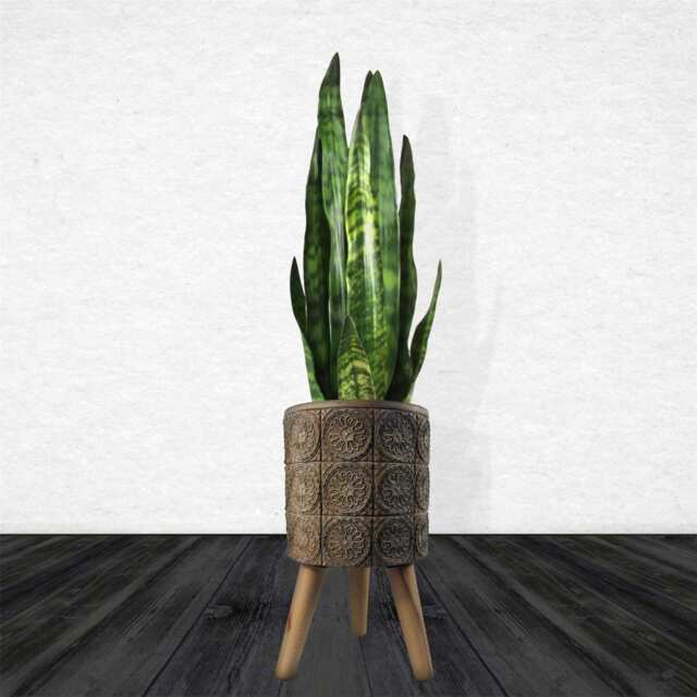 Flowers Composite Planter with Stand Brown