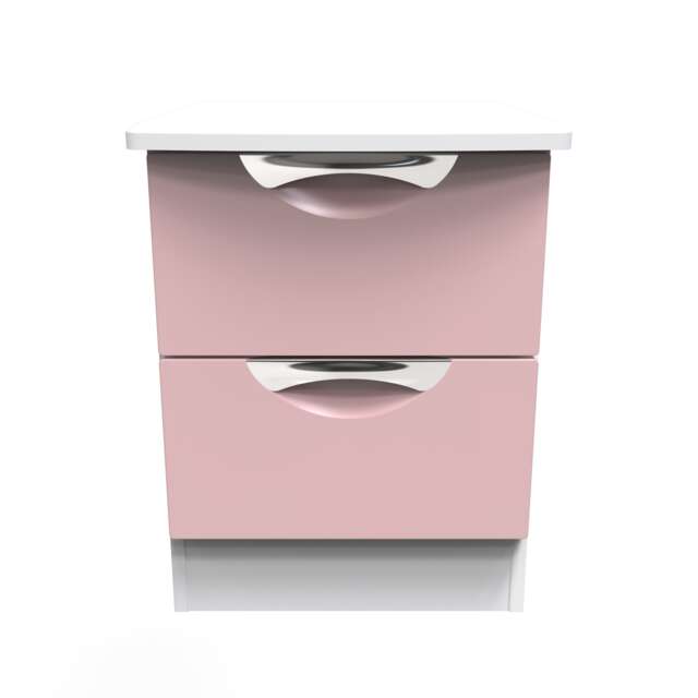 Holborn 2 Drawer Compact Bedside Cabinet in Kobe Pink & White (Ready Assembled) Pink Kobe Pink & White