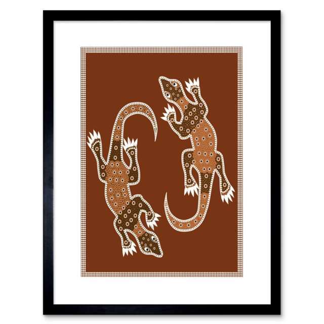 "Aboriginal Style Dot Painting Lizard 12x16"" Framed Wall Art Print"