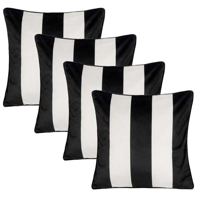 OHS 4 x Stripe Print Matte Velvet Cushion Covers, 45x45cm - Black/White