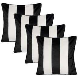 OHS 4 x Stripe Print Matte Velvet Cushion Covers, 45x45cm - Black/White