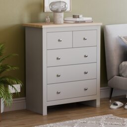 Vida Designs Arlington 5 Drawer Chest of Drawers Shaker Bedroom Storage, Grey & Oak