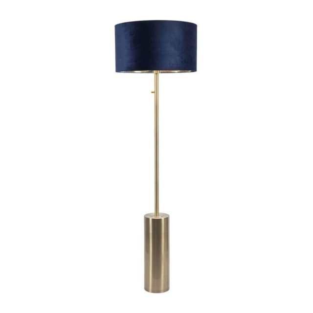 ValueLights Lexy Antique Brass Dimmable Floor Lamp Navy Velvet Gold Shade Blue