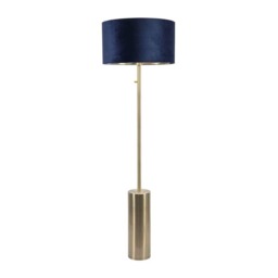 ValueLights Lexy Antique Brass Dimmable Floor Lamp Navy Velvet Gold Shade Blue