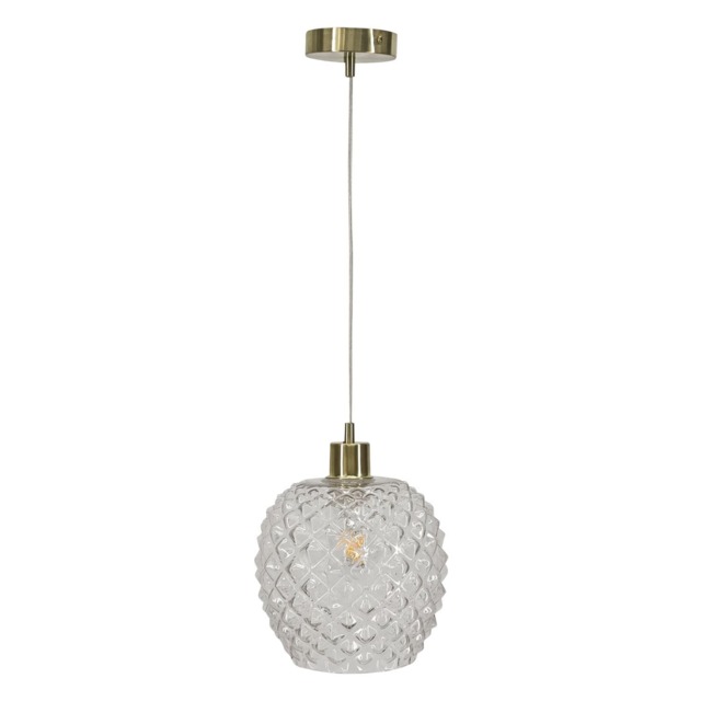 Baine - Clear Textured Glass with Satin Brass Pendant Fitting Clear Clear 1