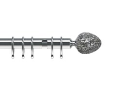 35mm Fixed Length Metal Curtain Pole Set Chrome Alexia Finial 190cm Silver Silver