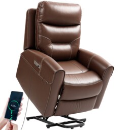HOMCOM Power Lift Recliner Chair for Elderly, Overstuffed Faux Leather Riser and Reclining Chair with USB A C Ports, Recliner Armchair for Living Room, Brown