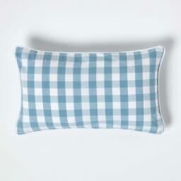 Homescapes Blue Block Check Cotton Gingham Cushion Cover - 30 x 50 cm Blue Blue 30 x 50 cm