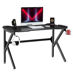 HOMCOM Spacious Gaming Desk Home Racing w/ Steel Frame Cup Headphone Holder Hook Black Black 120cm x 66cm x 75cm