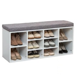 Gr8 Home Shoe Bench Storage Rack Wooden Cabinet Cushion Seat Organiser Grey White 2016175