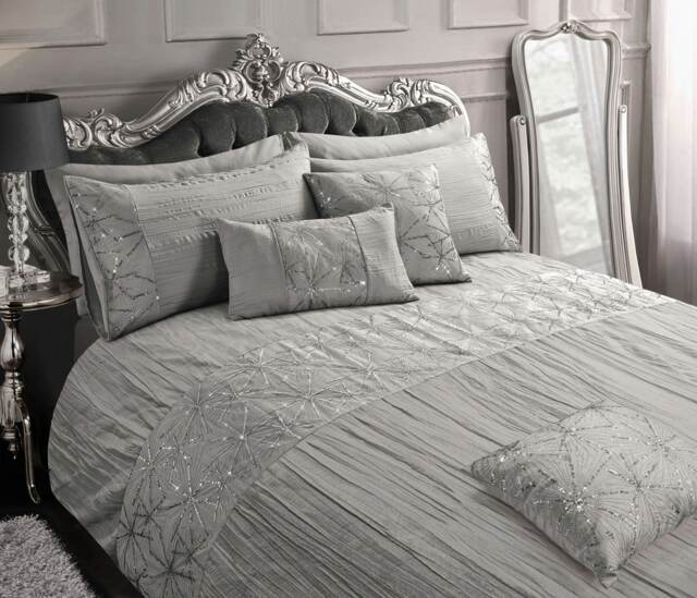 Intimates Marini Crinkle Sequin Pleated Duvet Cover & Pillowcase Set Silver Silver Single