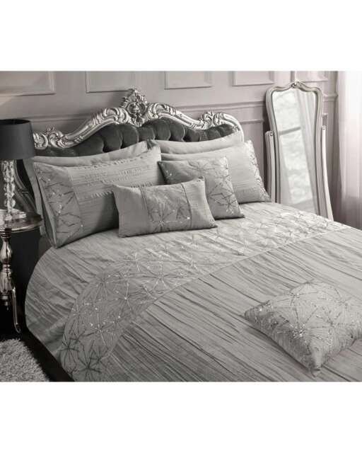 Intimates Marini Crinkle Sequin Pleated Duvet Cover & Pillowcase Set Silver Silver Single