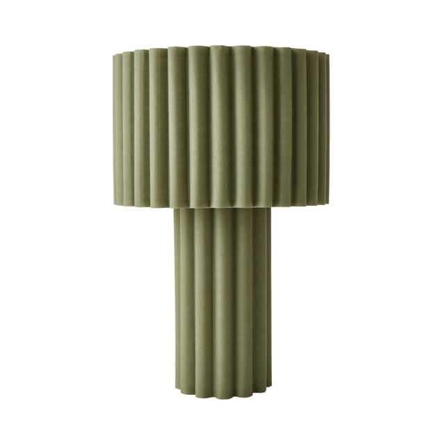 ValueLights Lenny Moss Green Colour Drench Ribbed Table Lamp and Bulb