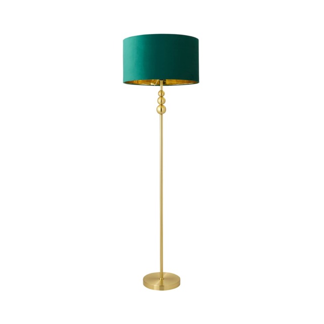 ValueLights Marissa Gold Stacked Ball Floor Lamp Forest Green Velvet Gold Shade and Bulb