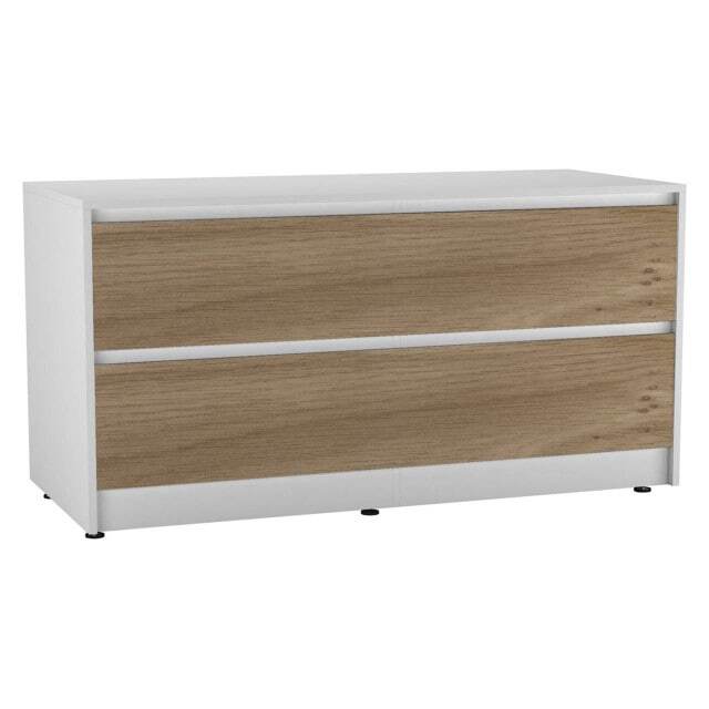 URBNLIVING 4 Drawer Wide Chest Of Drawers Bedroom Storage Unit Multi White Carcass + Oak Drawers