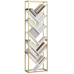 HOMCOM 10 Tier Tree Bookshelf Modern Tall Bookcase White Gold Tone
