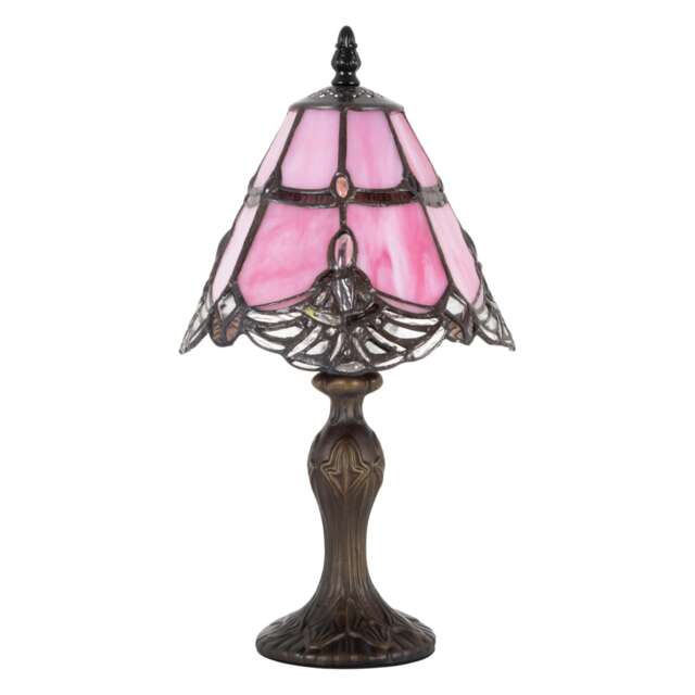 Quirky and Petite Pink Stained Glass Tiffany Lamp with Clear Beads Pink Pink 1