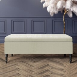 120cm Paris Plain Ottoman Storage Bench -Naples Shoes Bench with Black Turned Wooden Legs - Cream Upholstery Storage Footstool