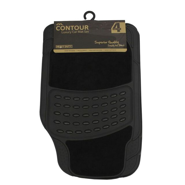JVL Rubber Luxury Contour 4 Piece Car Mat Set, Universal - Black